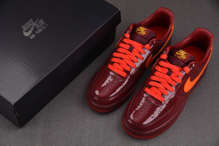 Nike Air Force 1 Low Patent Leather Dark Team Red Safety Orange IO4489-601